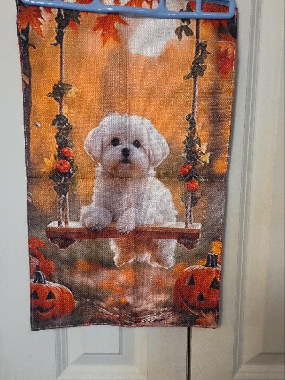 Cute White Maltese Halloween Dog  Garden Flag- Autumn Orange - Picture 3 of 4